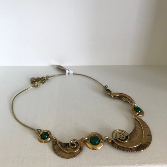 Malachite Mixed Metal Brass & Copper Authentic South African Jewelry Necklace - Picture 4 of 10